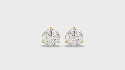 3-Prong Basket Round Brilliant Diamond Stud Earrings 4 ct, 10K Yellow Gold, video
