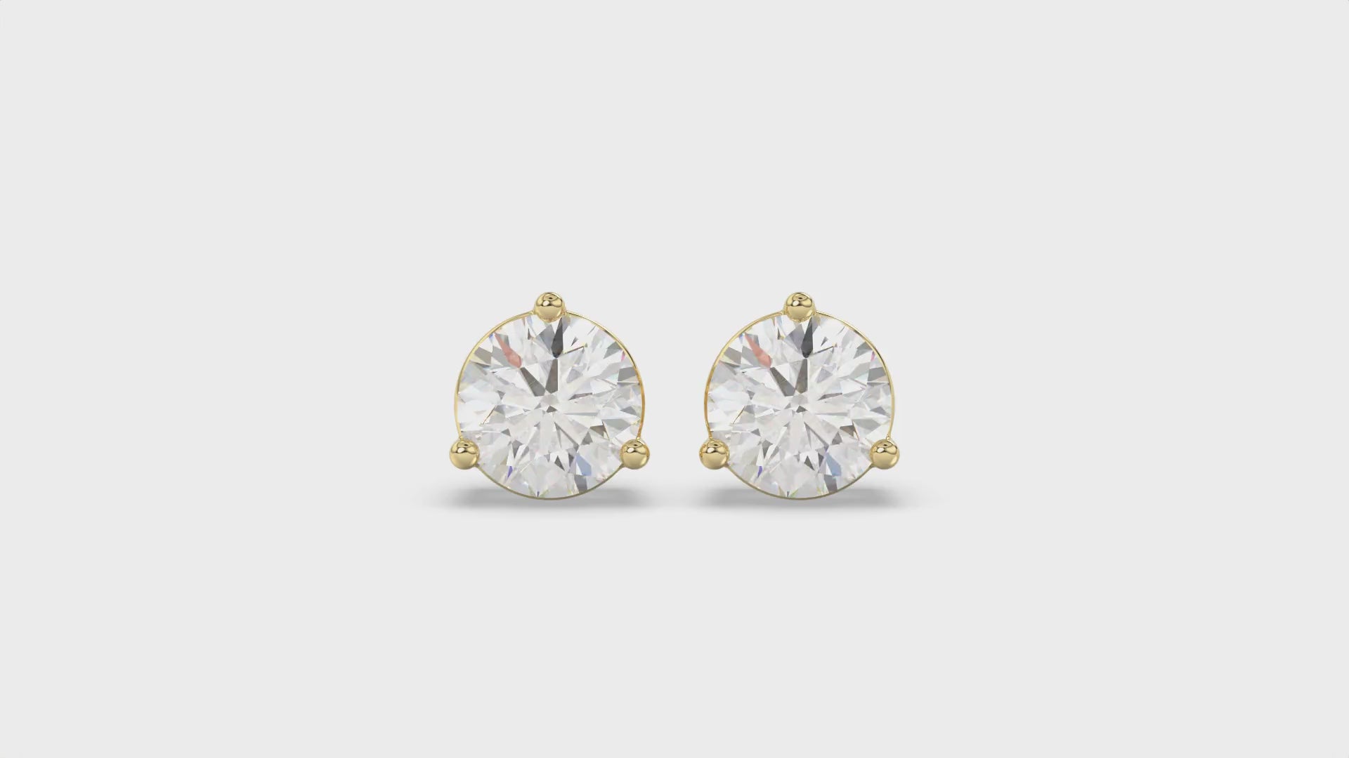 3-Prong Basket Round Brilliant Diamond Stud Earrings 4 ct, 10K Yellow Gold, video