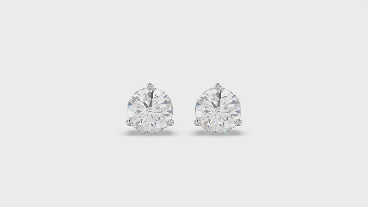 3-Prong Basket Round Brilliant Diamond Stud Earrings 3 ct, 10K White Gold, video