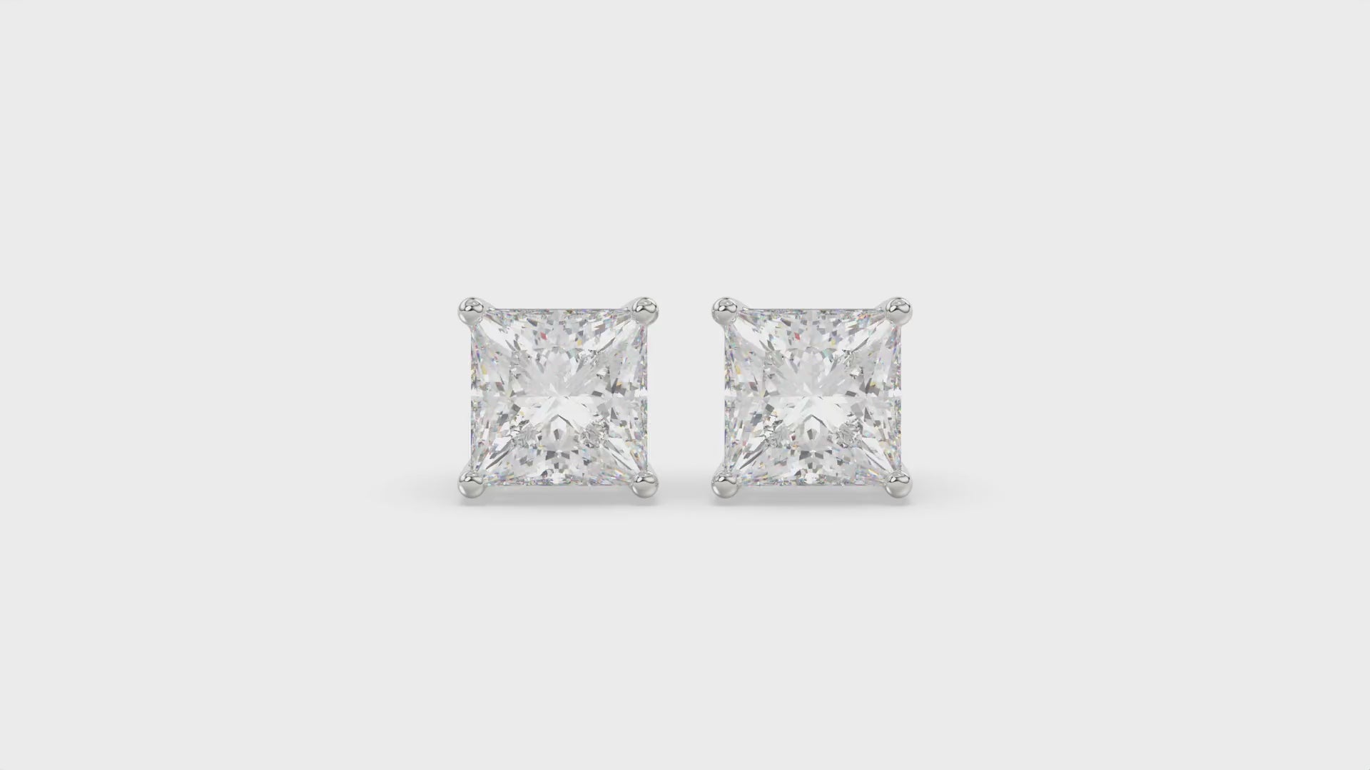 4-Prong Basket Princess Diamond Stud Earrings 4 ct, 10K White Gold, video