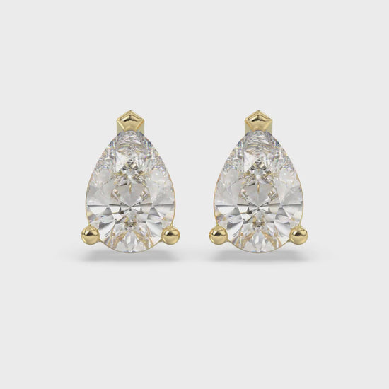 3-Prong Basket Pear Diamond Stud Earrings 4 ct, 10K Yellow Gold, video