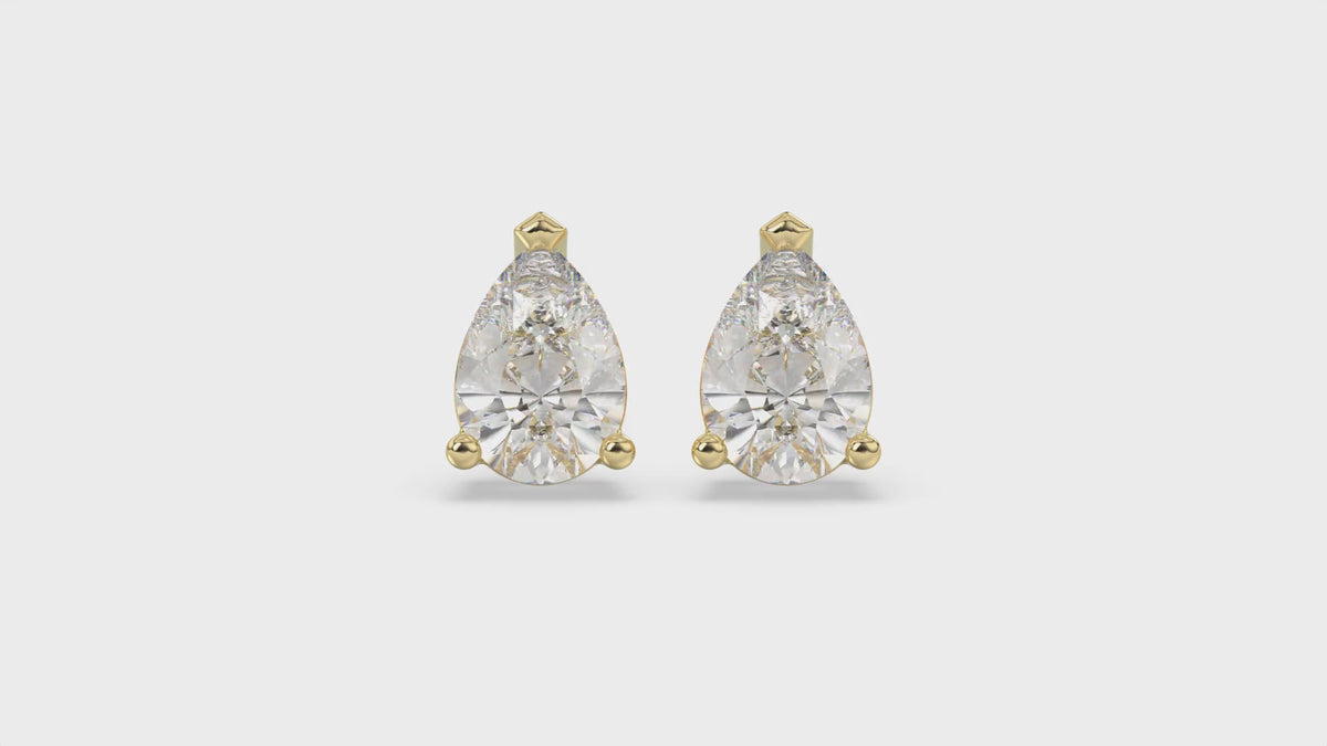 3-Prong Basket Pear Diamond Stud Earrings 4 ct, 10K Yellow Gold, video