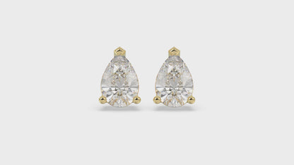3-Prong Basket Pear Diamond Stud Earrings 4 ct, 10K Yellow Gold, video