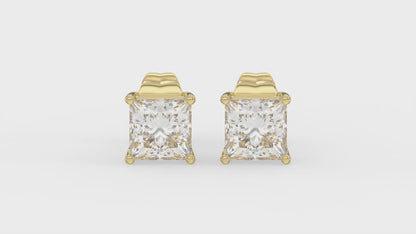 4-Prong Basket Princess Diamond Stud Earrings 1.5 ct, 10K Yellow Gold, video