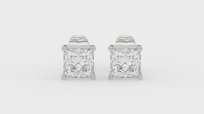 4-Prong Basket Princess Diamond Stud Earrings 1.5 ct, 10K White Gold, video