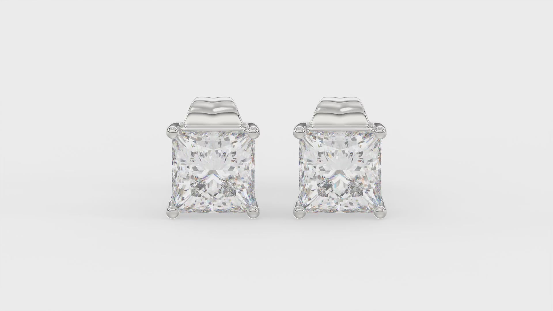 4-Prong Basket Princess Diamond Stud Earrings 1.5 ct, 10K White Gold, video
