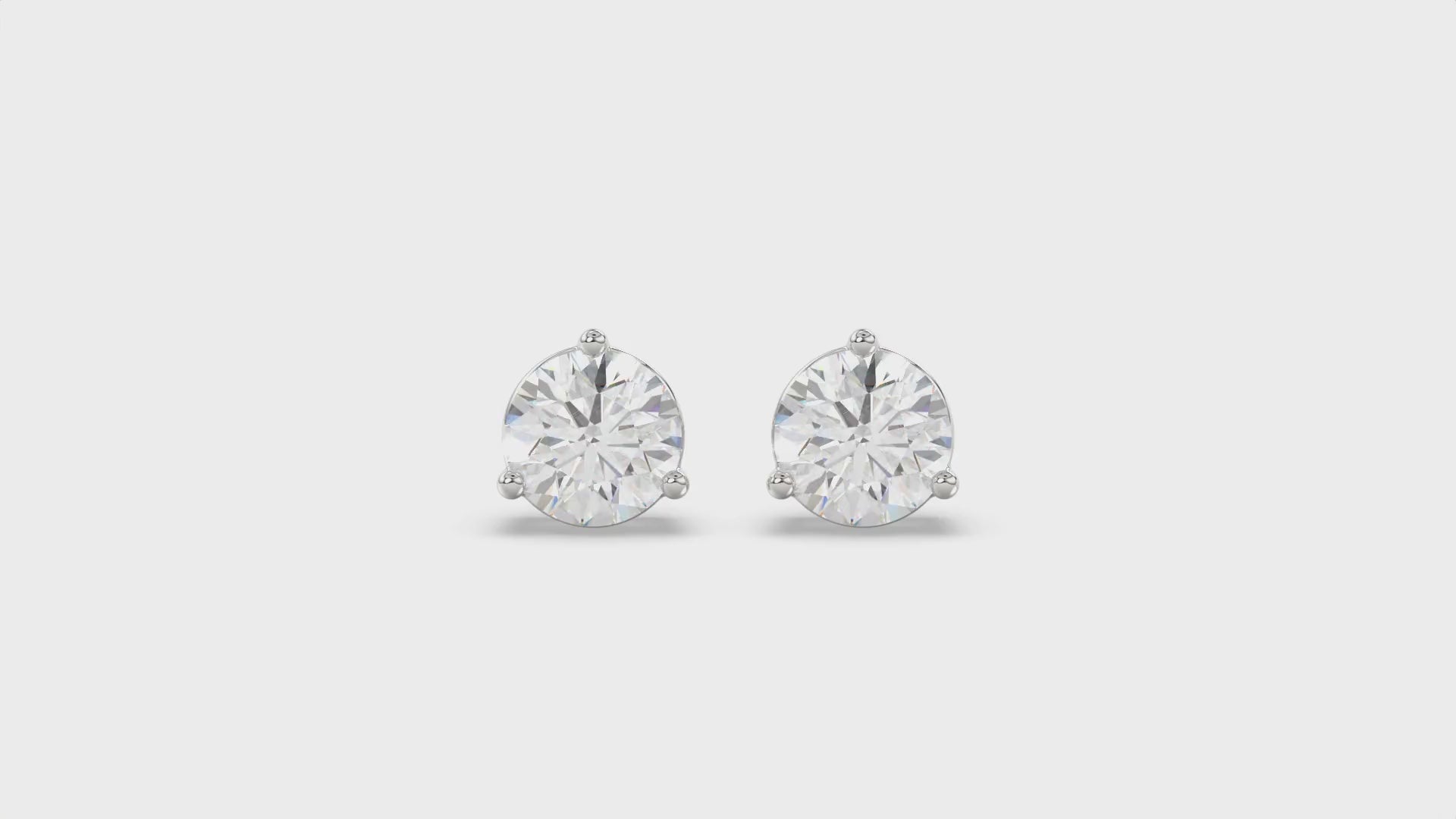 3-Prong Basket Round Brilliant Diamond Stud Earrings 2.5 ct, 10K White Gold, video