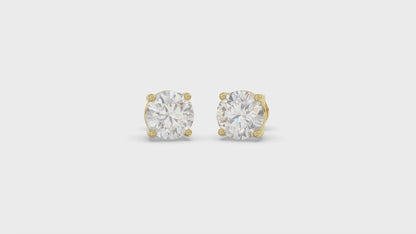 4-Prong Basket Round Brilliant Diamond Stud Earrings 4 ct, 10K Yellow Gold, video