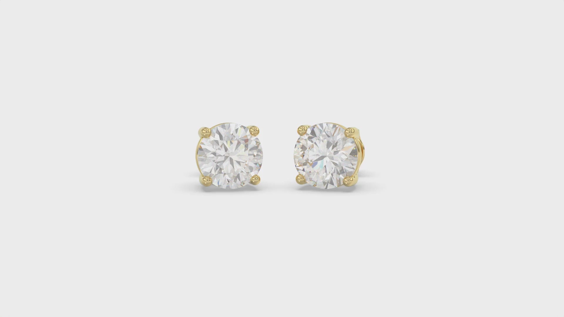 4-Prong Basket Round Brilliant Diamond Stud Earrings 4 ct, 10K Yellow Gold, video
