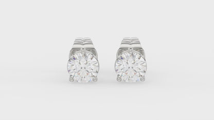 3-Prong Basket Round Brilliant Diamond Stud Earrings 1 ct, 10K White Gold, video
