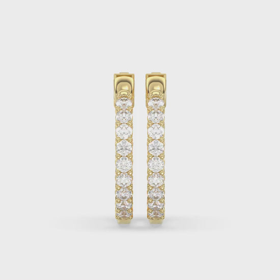 Inside-Out Round Diamond Hoop Earrings 3 ct, 10K Yellow Gold, video
