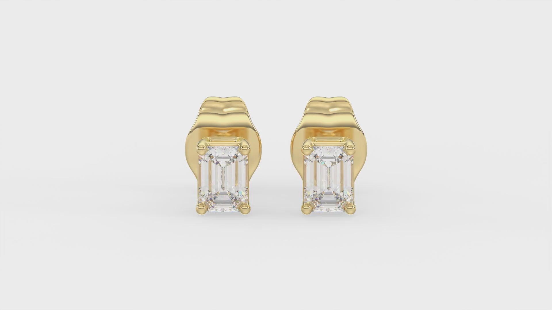 4-Prong Basket Emerald Cut Diamond Stud Earrings 2.5 ct, 10K Yellow Gold, video