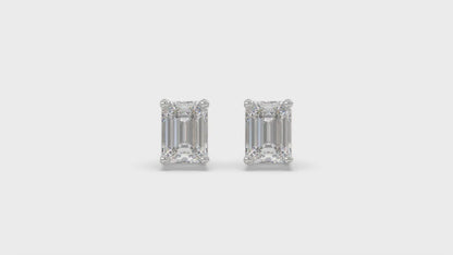 4-Prong Basket Emerald Cut Diamond Stud Earrings 4 ct, 10K White Gold, video