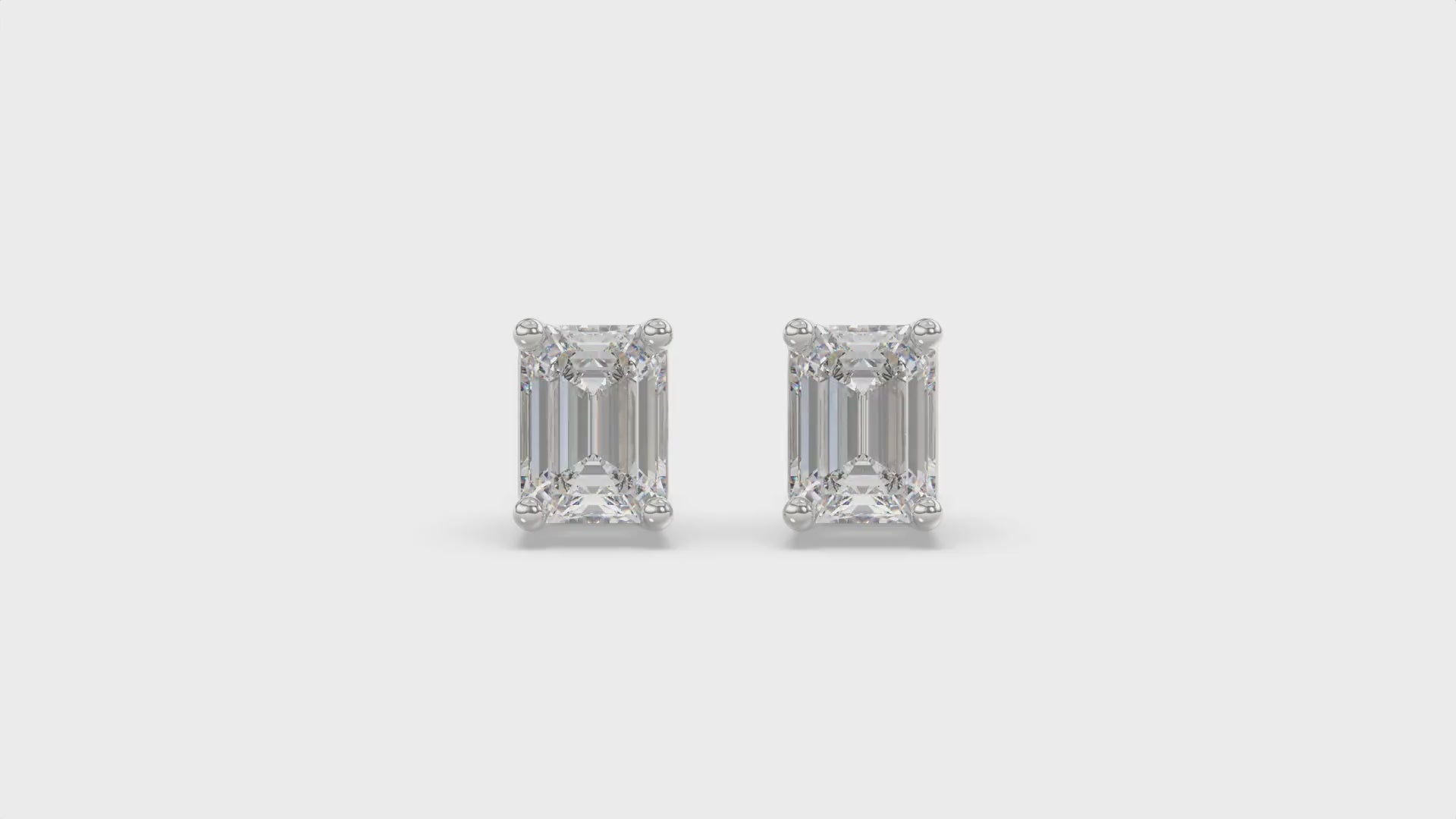 4-Prong Basket Emerald Cut Diamond Stud Earrings 4 ct, 10K White Gold, video