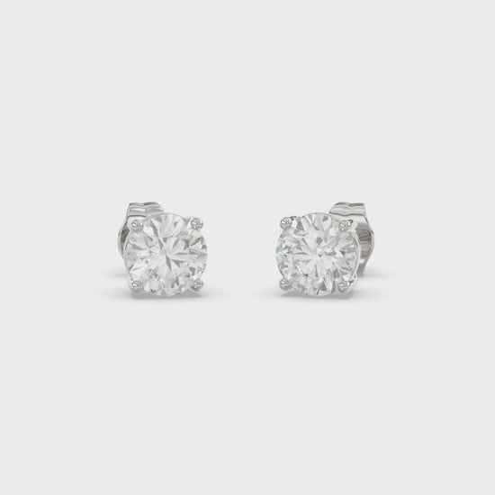 4-Prong Basket Round Brilliant Diamond Stud Earrings 2 ct, 10K White Gold, video