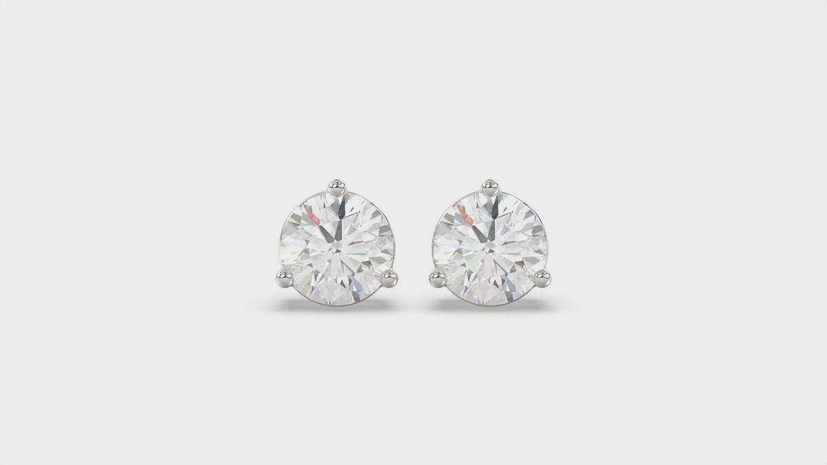 3-Prong Basket Round Brilliant Diamond Stud Earrings 4 ct, 10K White Gold, video