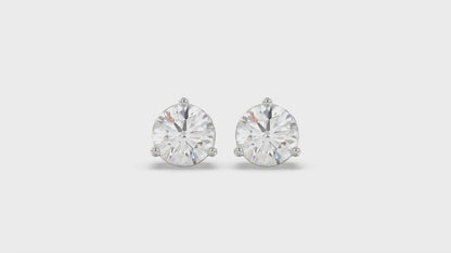 3-Prong Basket Round Brilliant Diamond Stud Earrings 4 ct, 10K White Gold, video