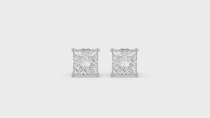 4-Prong Basket Princess Diamond Stud Earrings 3 ct, 10K White Gold, video