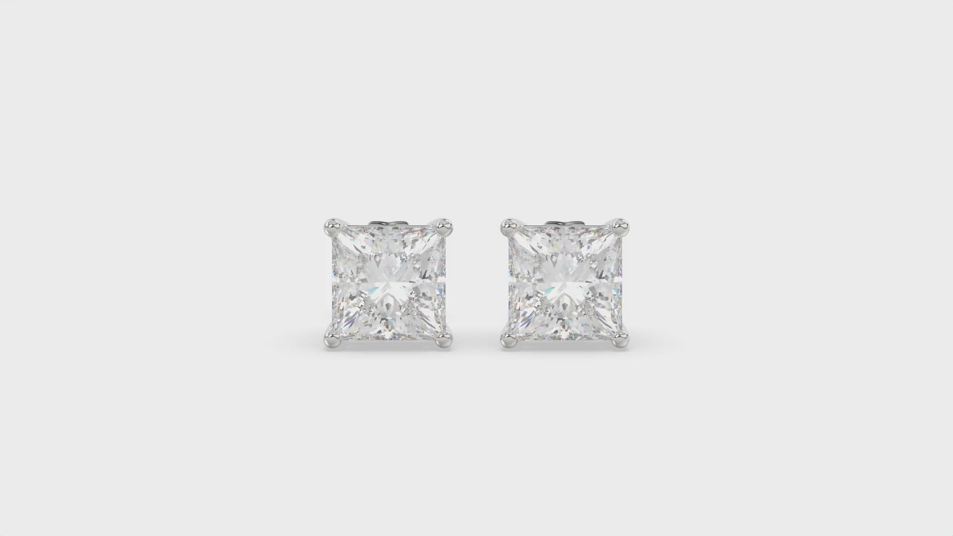 4-Prong Basket Princess Diamond Stud Earrings 3 ct, 10K White Gold, video