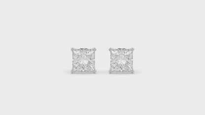 4-Prong Basket Princess Diamond Stud Earrings 2.5 ct, 10K White Gold, video