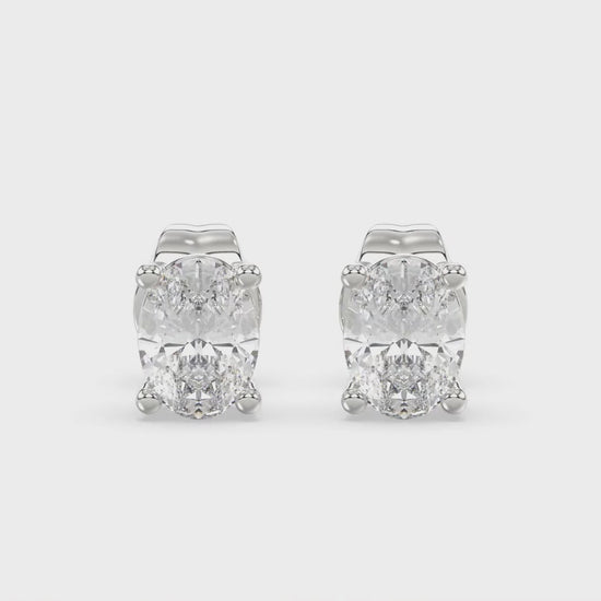 4-Prong Basket Oval Diamond Stud Earrings 1.5 ct, 10K White Gold, video