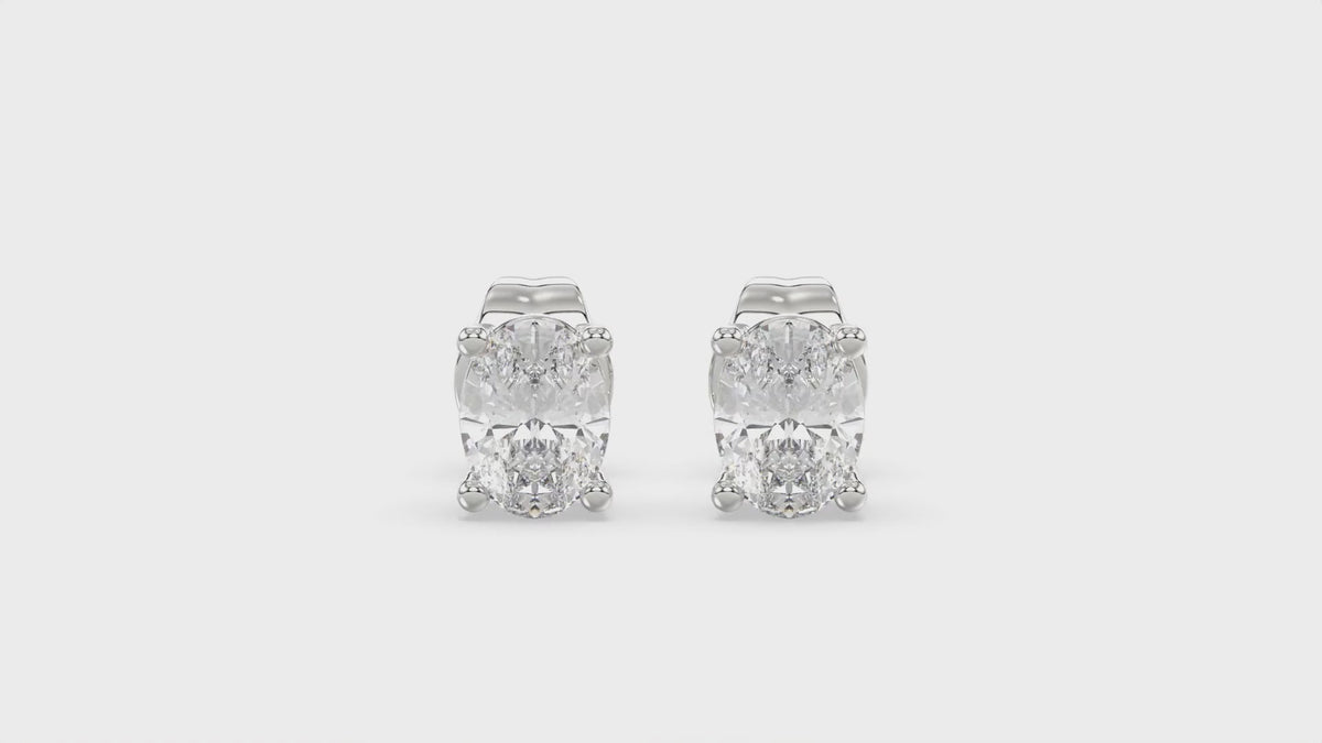 4-Prong Basket Oval Diamond Stud Earrings 1.5 ct, 10K White Gold, video