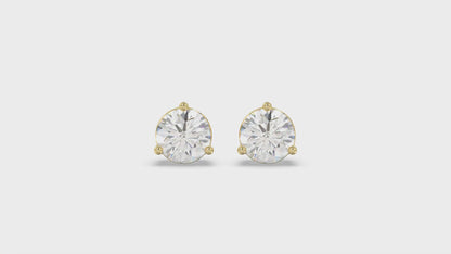 3-Prong Basket Round Brilliant Diamond Stud Earrings 3 ct, 10K Yellow Gold, video