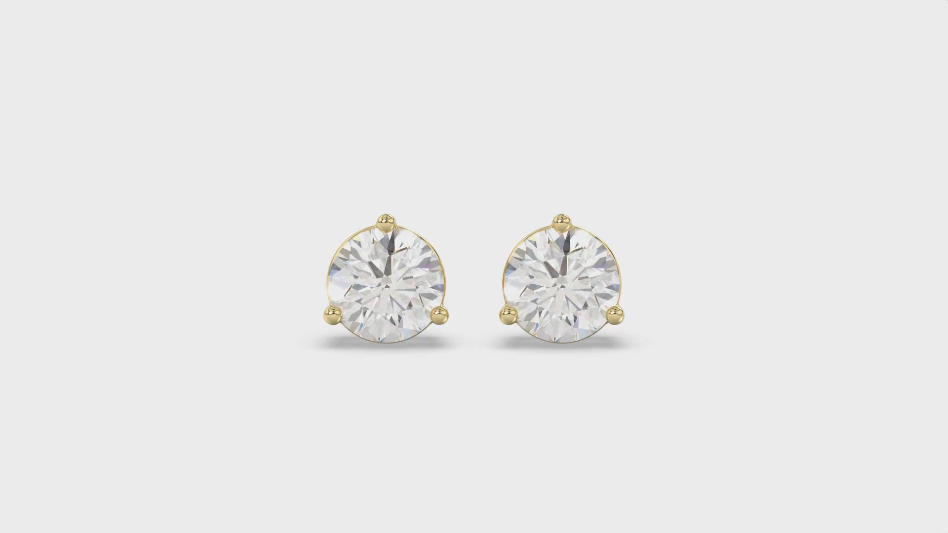 3-Prong Basket Round Brilliant Diamond Stud Earrings 3 ct, 10K Yellow Gold, video