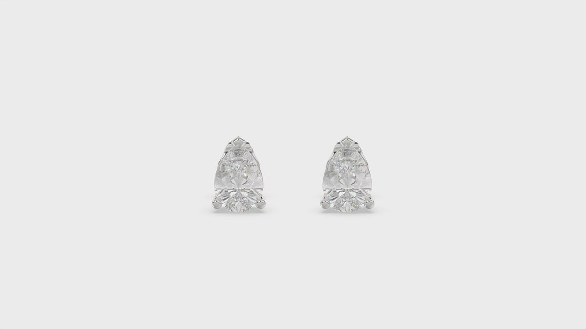 3-Prong Basket Pear Diamond Stud Earrings 2 ct, 10K White Gold, video