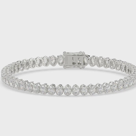 Classic 4 Prong Oval Diamond Tennis Bracelet approx. 5 ct, 10K White Gold, video