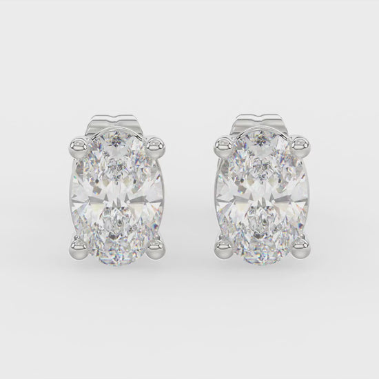 4-Prong Basket Oval Diamond Stud Earrings 1 ct, 10K White Gold, video