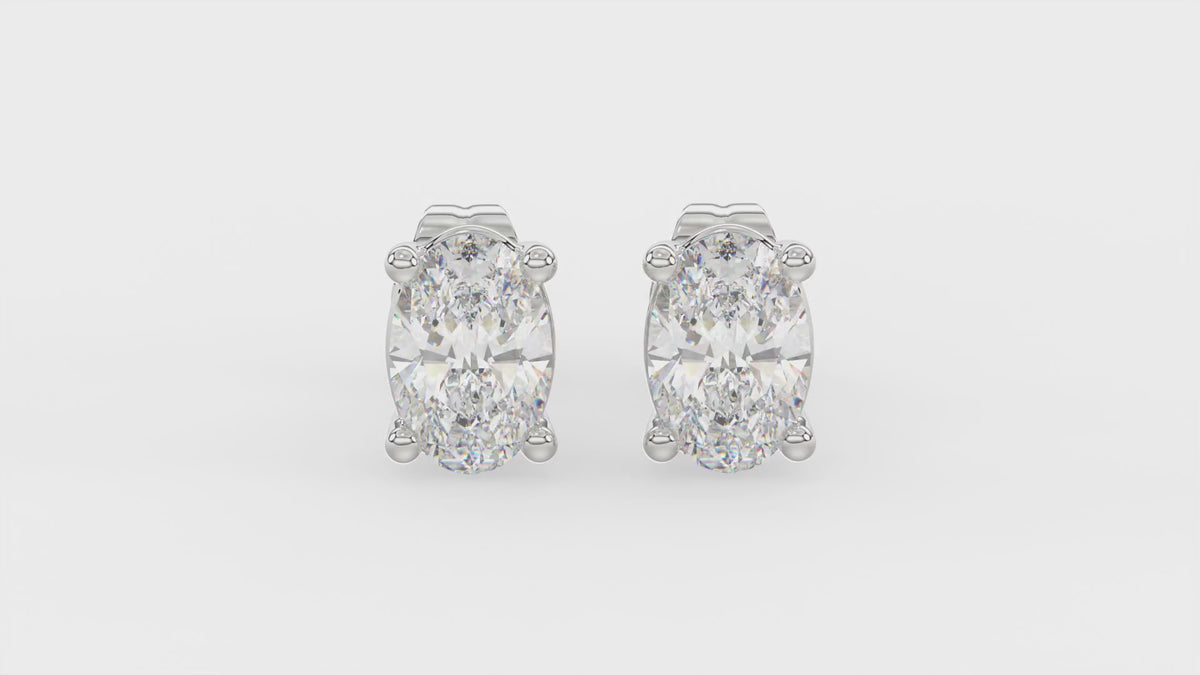 4-Prong Basket Oval Diamond Stud Earrings 1 ct, 10K White Gold, video