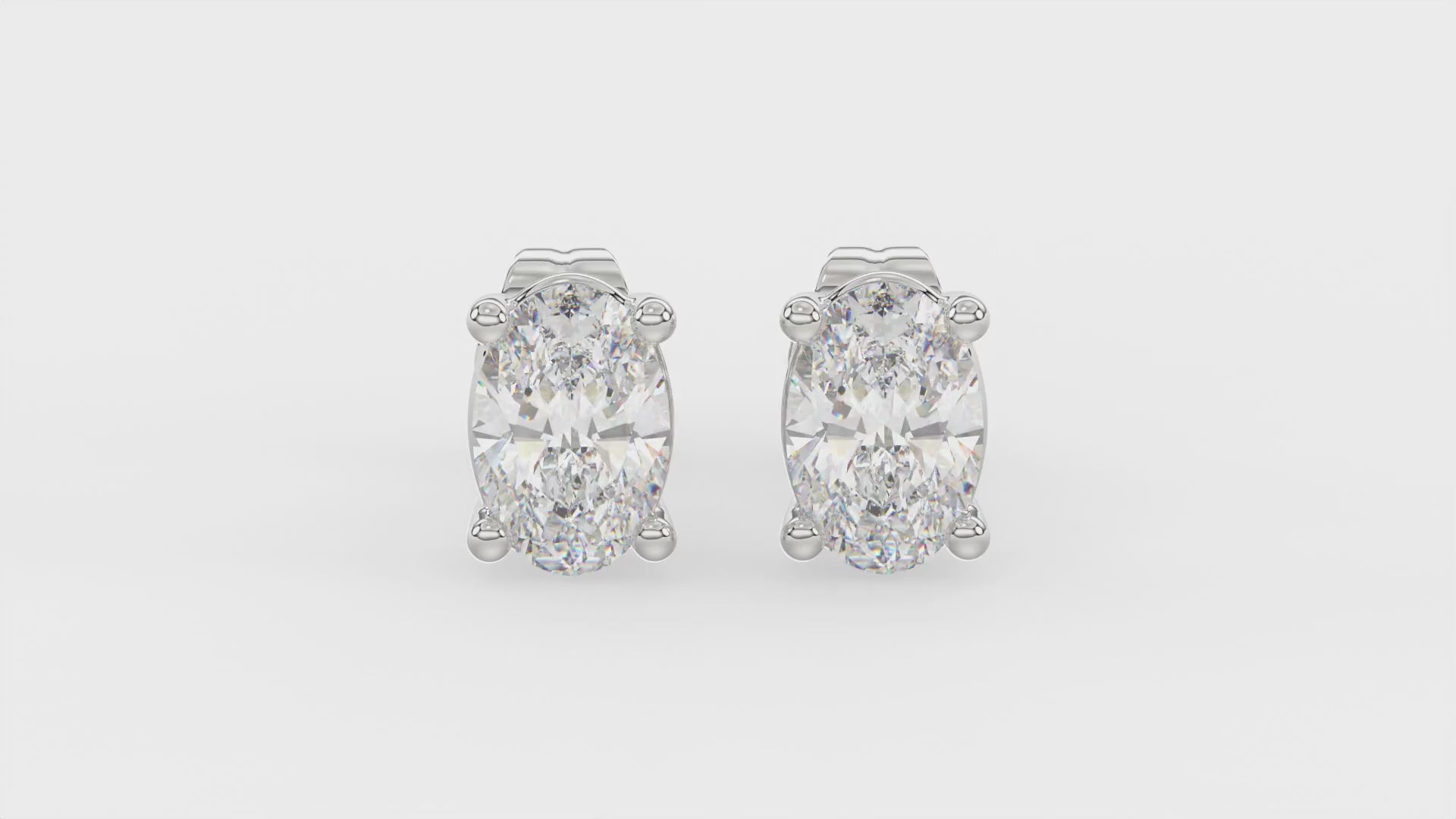 4-Prong Basket Oval Diamond Stud Earrings 1 ct, 10K White Gold, video