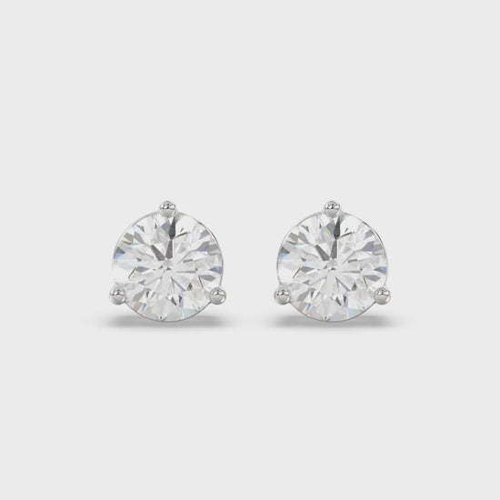 3-Prong Basket Round Brilliant Diamond Stud Earrings 3 ct, 10K White Gold, video
