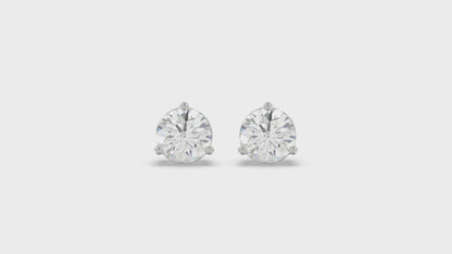 3-Prong Basket Round Brilliant Diamond Stud Earrings 3 ct, 10K White Gold, video