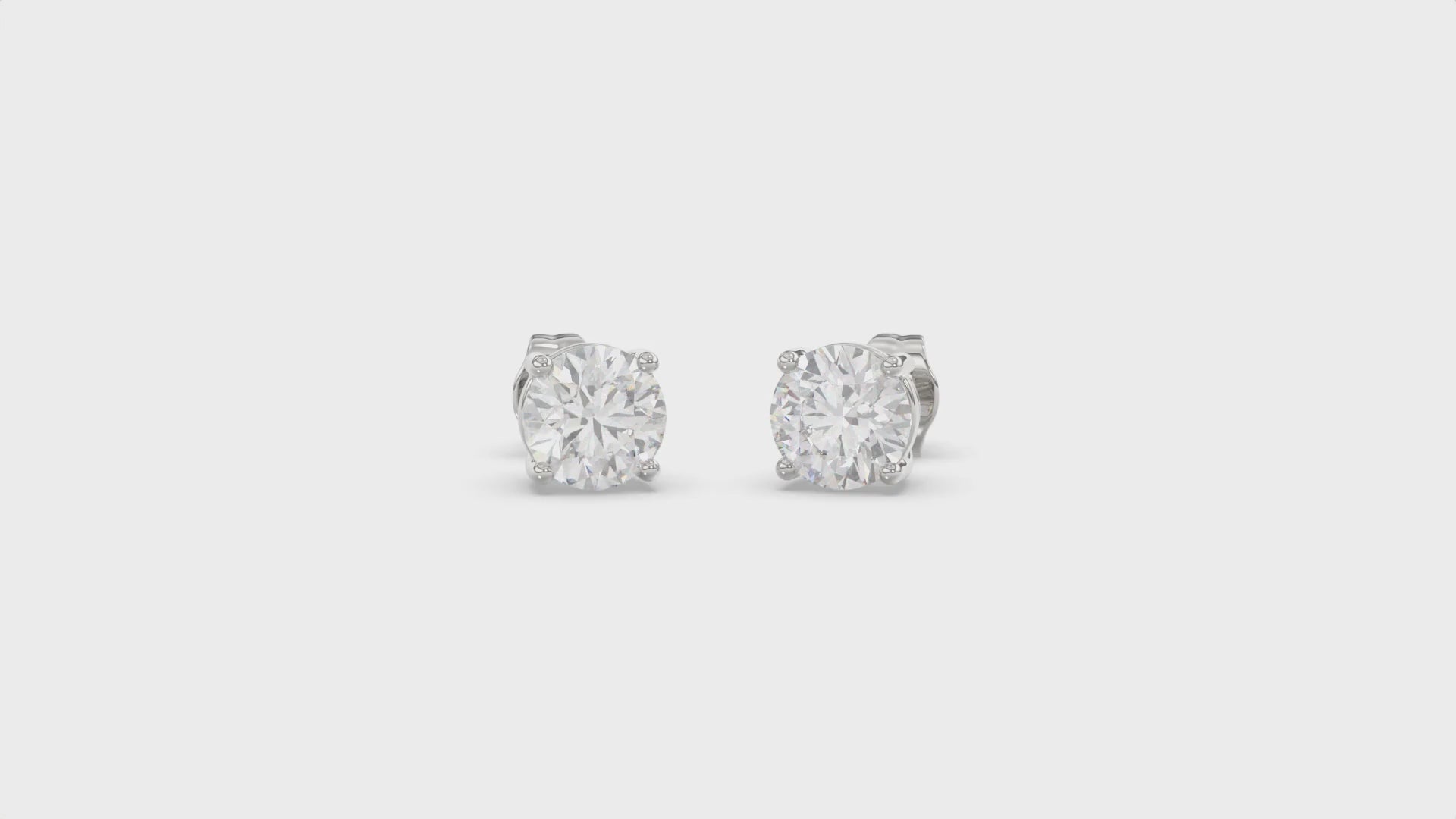4-Prong Basket Round Brilliant Diamond Stud Earrings 2.5 ct, 10K White Gold, video