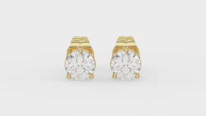 3-Prong Basket Round Brilliant Diamond Stud Earrings 1 ct, 10K Yellow Gold, video