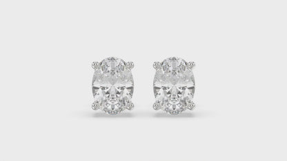 4-Prong Basket Oval Diamond Stud Earrings 3 ct, 10K White Gold, video