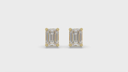 4-Prong Basket Emerald Cut Diamond Stud Earrings 4 ct, 10K Yellow Gold, video