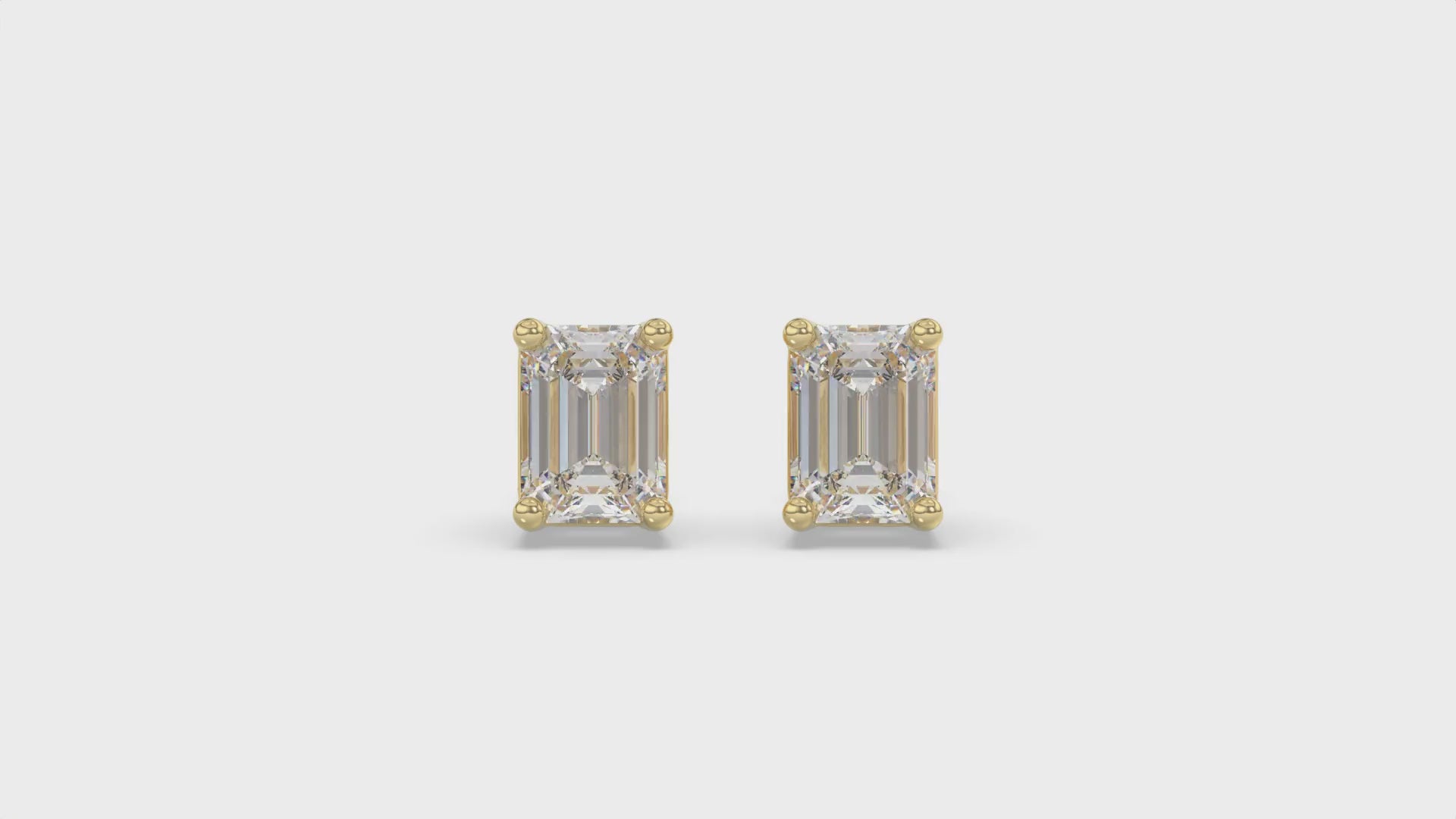 4-Prong Basket Emerald Cut Diamond Stud Earrings 4 ct, 10K Yellow Gold, video