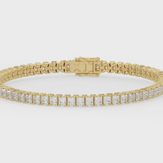Classic 4 Prong Princess Diamond Tennis Bracelet approx. 7 ct, 10K Yellow Gold, video