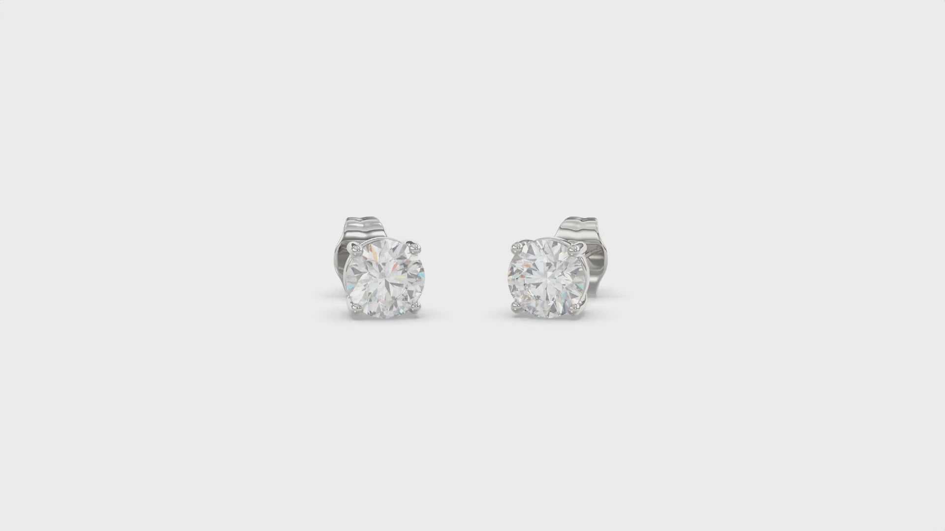 4-Prong Basket Round Brilliant Diamond Stud Earrings 1.5 ct, 10K White Gold, video