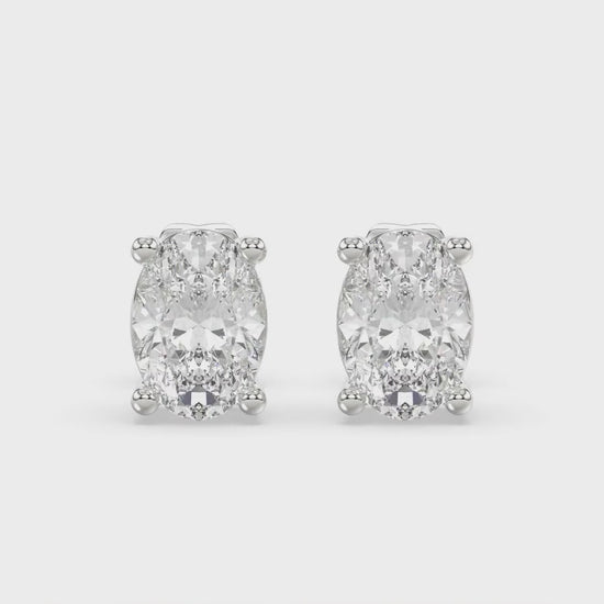 4-Prong Basket Oval Diamond Stud Earrings 2 ct, 10K White Gold, video