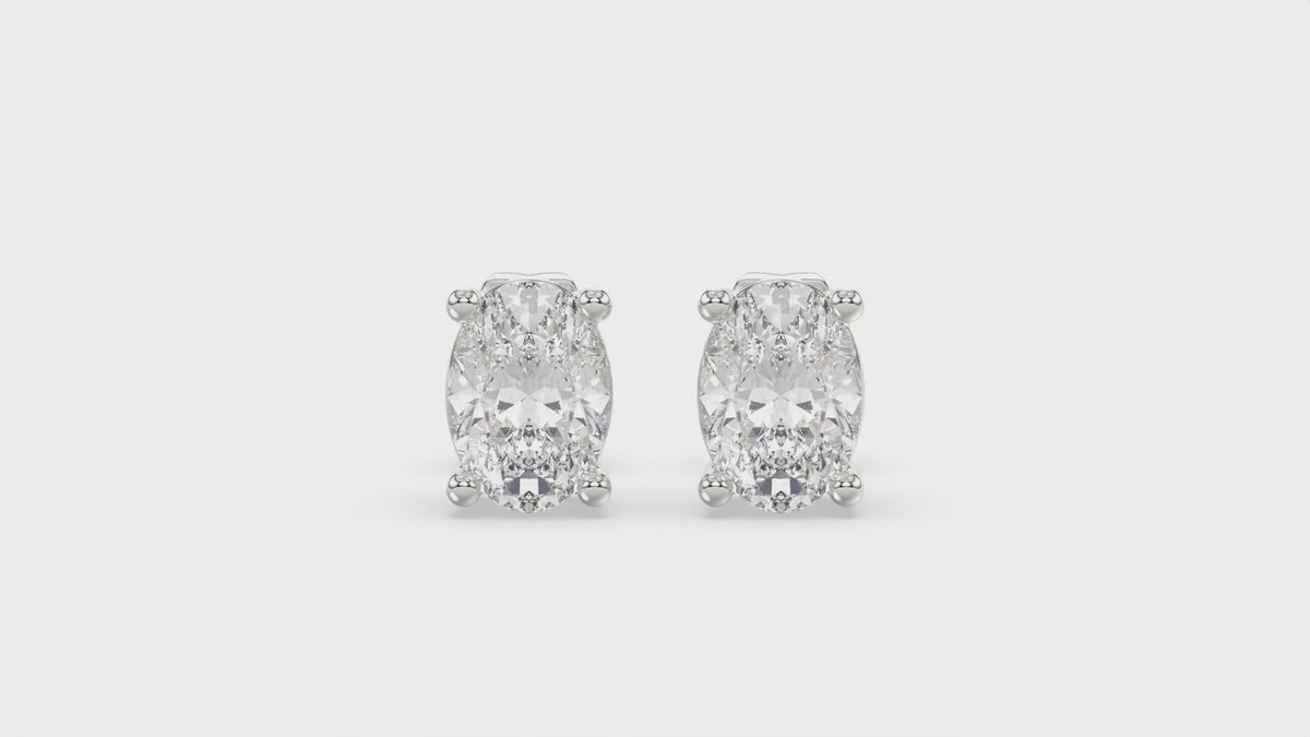 4-Prong Basket Oval Diamond Stud Earrings 2 ct, 10K White Gold, video
