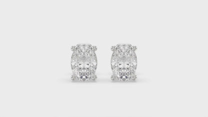 4-Prong Basket Oval Diamond Stud Earrings 2 ct, 10K White Gold, video
