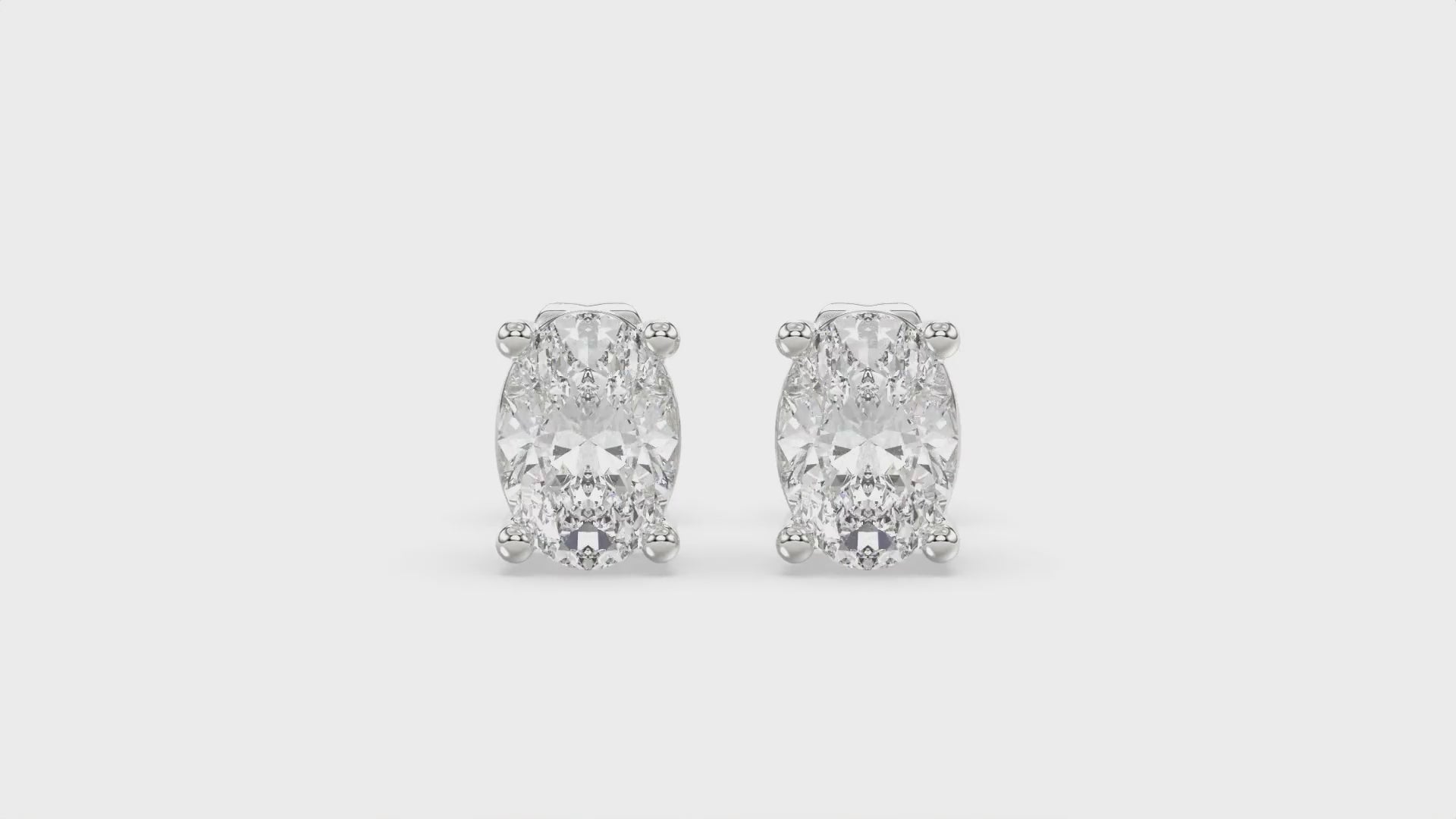 4-Prong Basket Oval Diamond Stud Earrings 2 ct, 10K White Gold, video