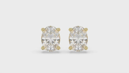 4-Prong Basket Oval Diamond Stud Earrings 2.5 ct, 10K Yellow Gold, video