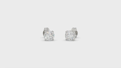 4-Prong Basket Round Brilliant Diamond Stud Earrings 1.5 ct, 10K White Gold, video