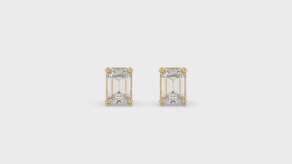 4-Prong Basket Emerald Cut Diamond Stud Earrings 3 ct, 10K Yellow Gold, video
