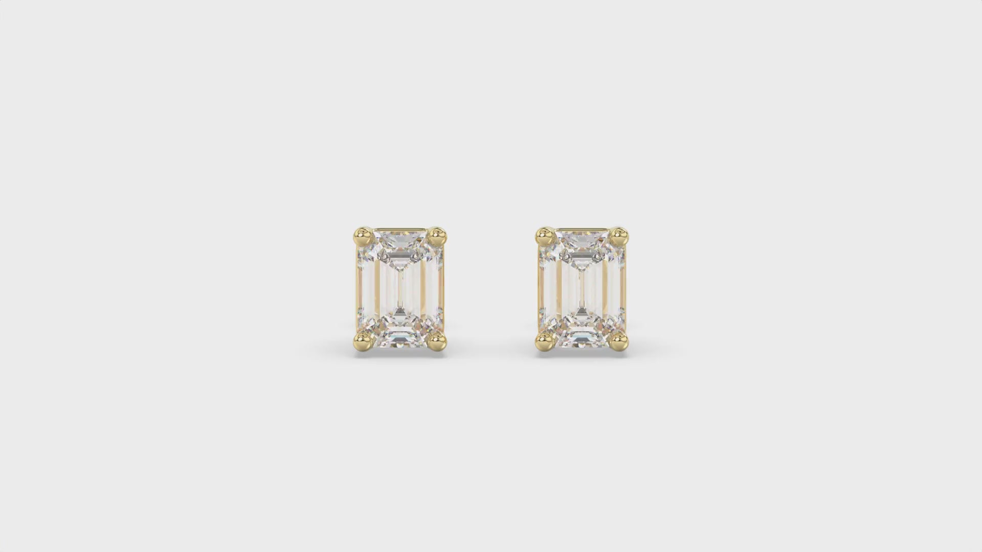 4-Prong Basket Emerald Cut Diamond Stud Earrings 3 ct, 10K Yellow Gold, video